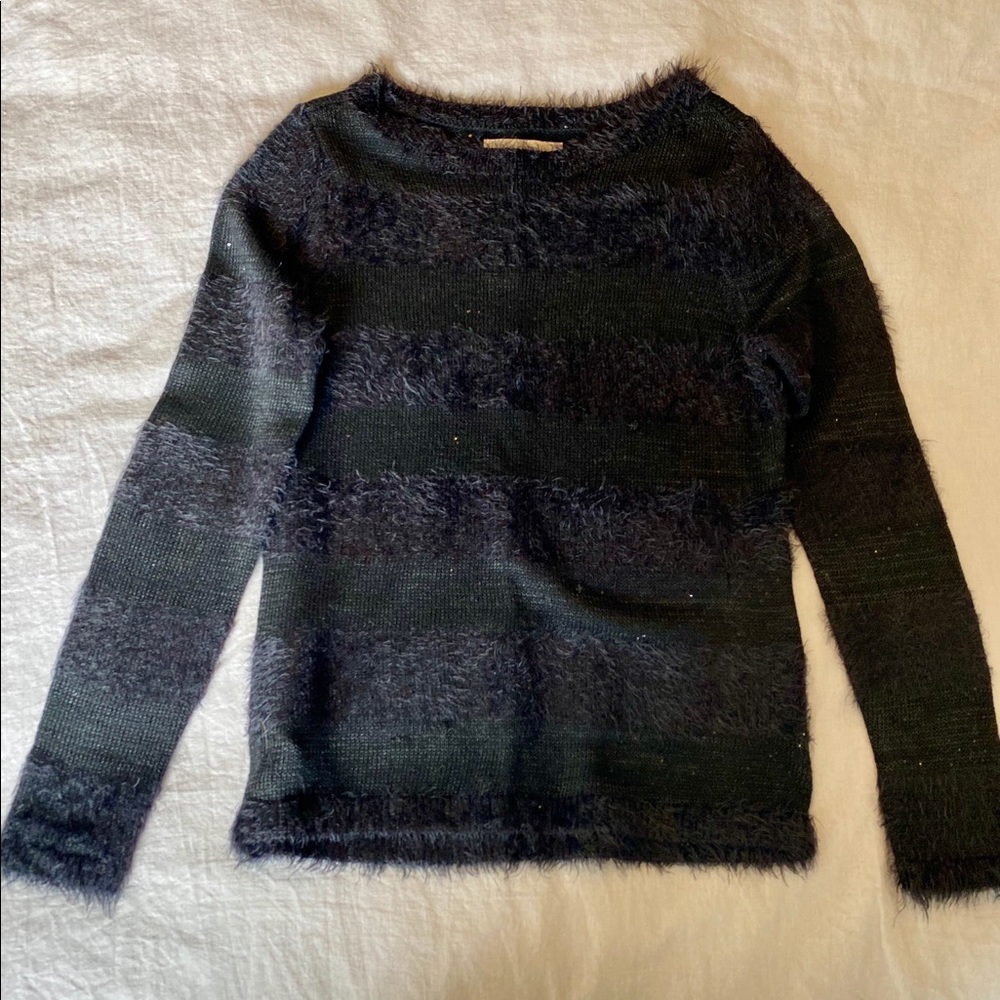 LOFT fuzzy sequined black sweater